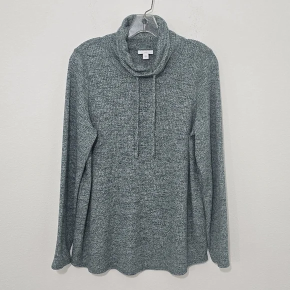 J. Jill Green Textured Knit Funnel Neck Tunic Top Medium - Picture 2 of 4